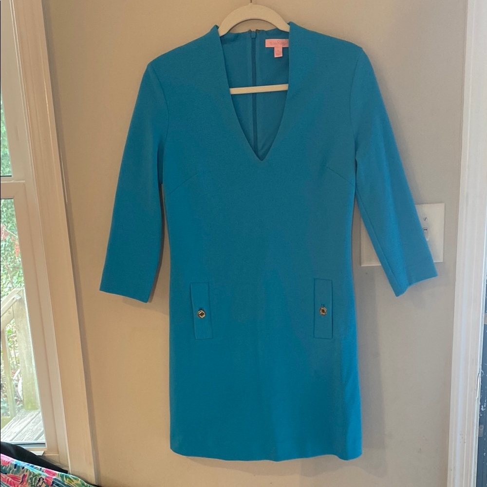 Blue V-Neck Dress